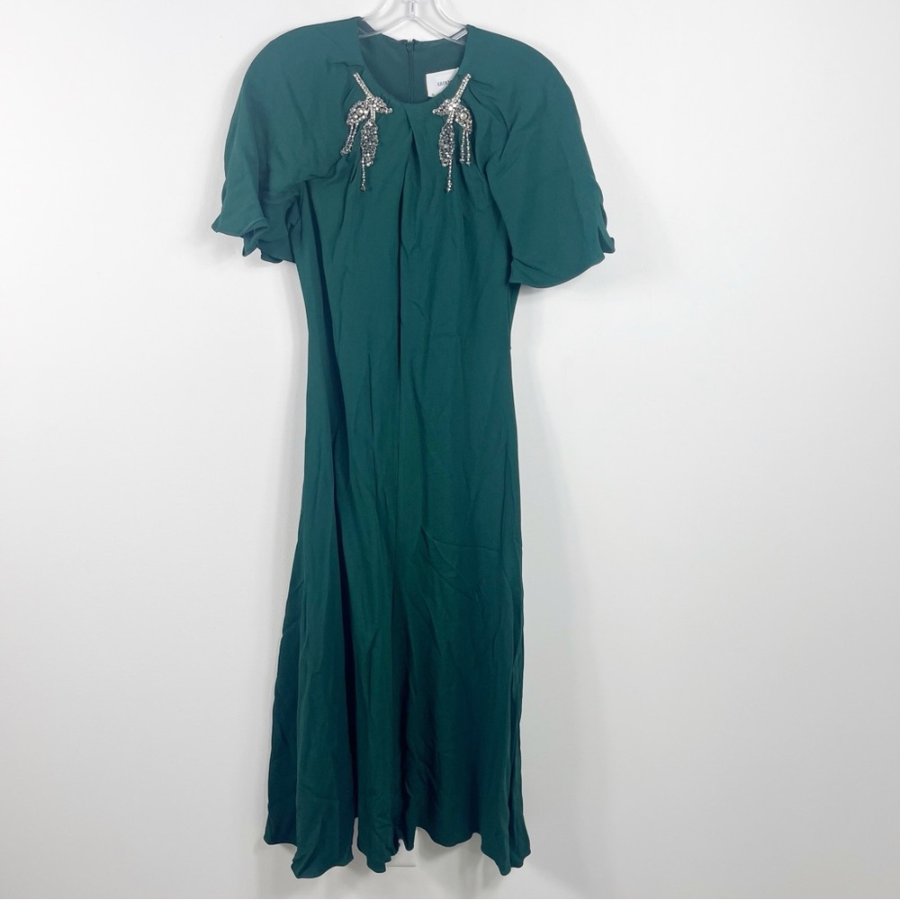 Erdem Tie-detailed Embellished Crepe Midi Dress Size 4 NWT Emerald Green - Picture 2 of 10
